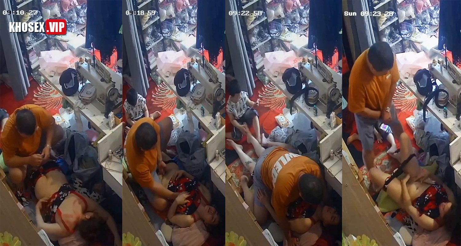 Hack Camera Chủ cửa hàng quần áo bôi thuốc cho vợ, tranh thủ con chơi địt vợ luôn vì quá nứng